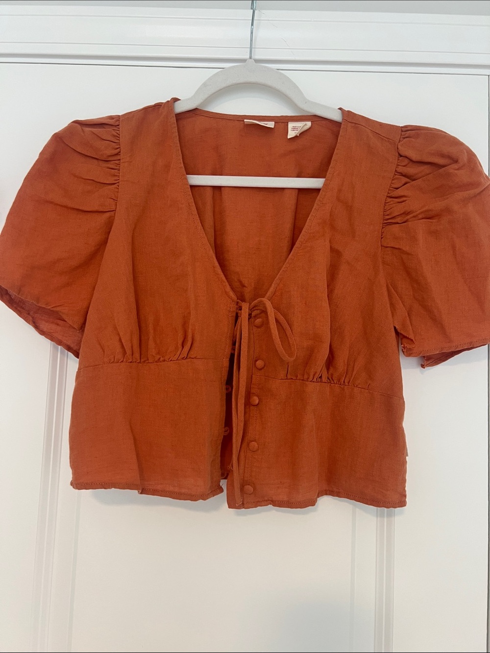 Levi's Burnt Orange Tie-Front Puff Sleeve Blouse